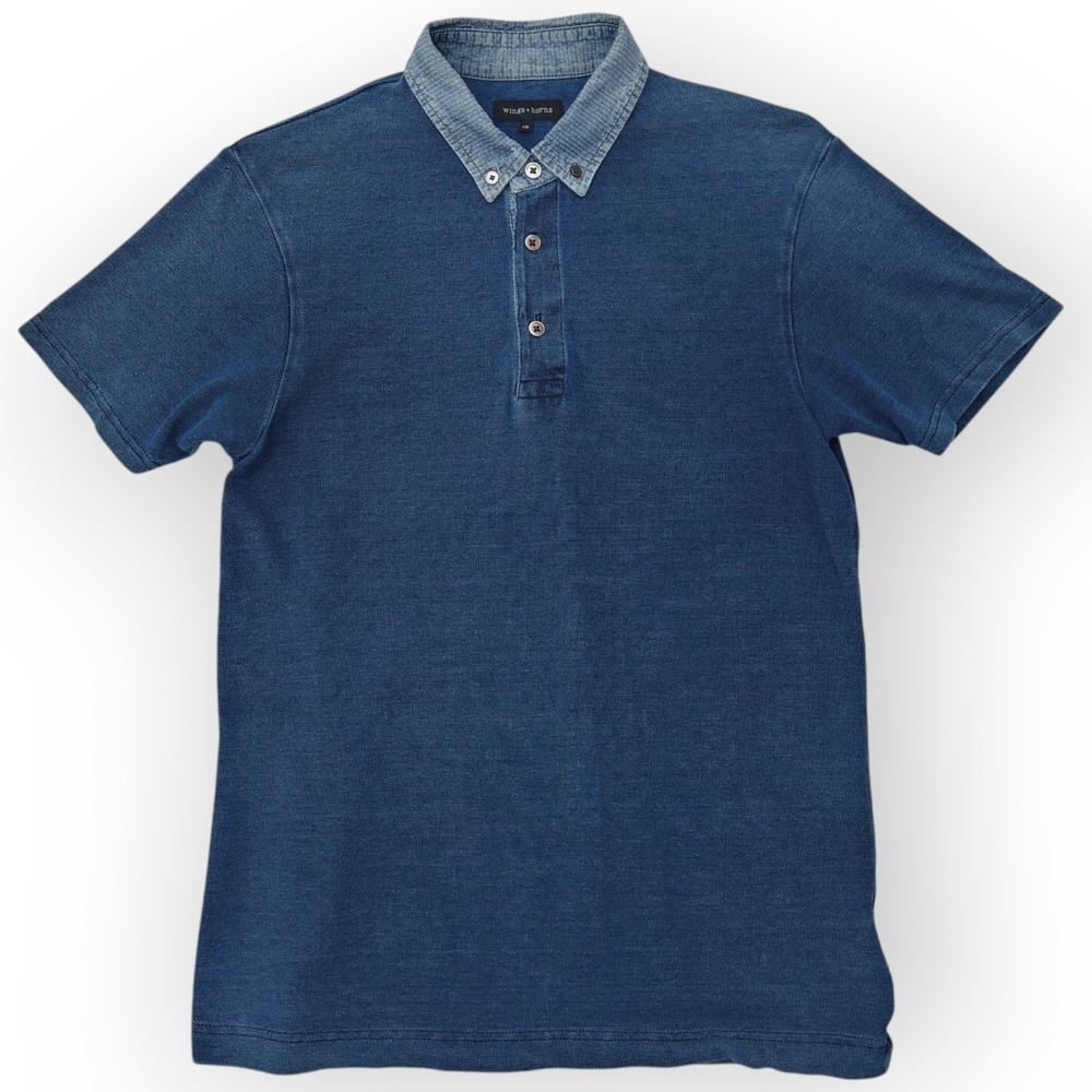Wings + Horns Polo Shirt Mens XS Indigo Chambray Collar Cotton Made in Canada